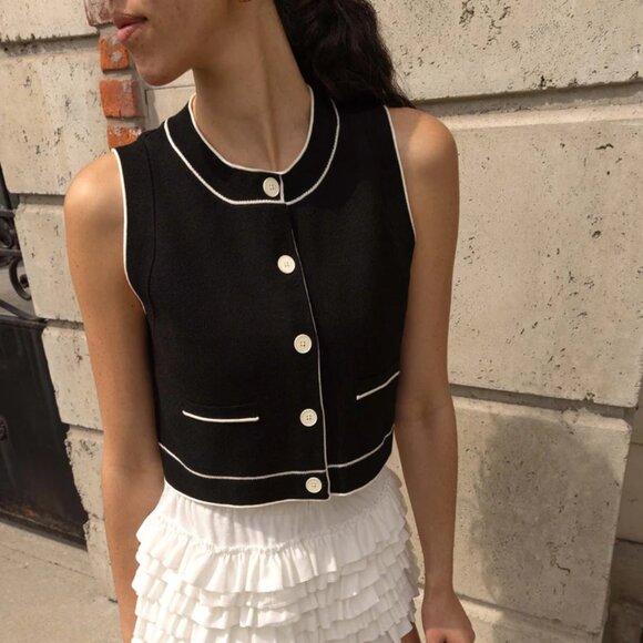 OAK + FORT Tops - OAK + FORT Black BUTTON UP SWEATER VEST XS